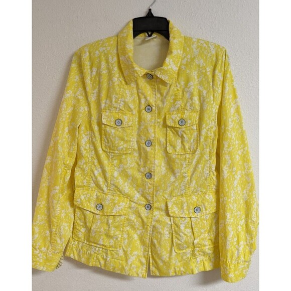Cabi # 5160 Yellow Floral "Field Jacket" 4-Pocket Long Sleeve Button-Up Coat SM - Picture 2 of 8